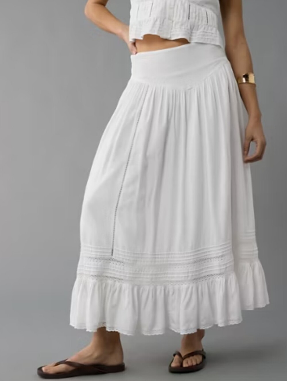 American Eagle White Maxi Skirt  Lightweight Boho A-Line Skirt XL